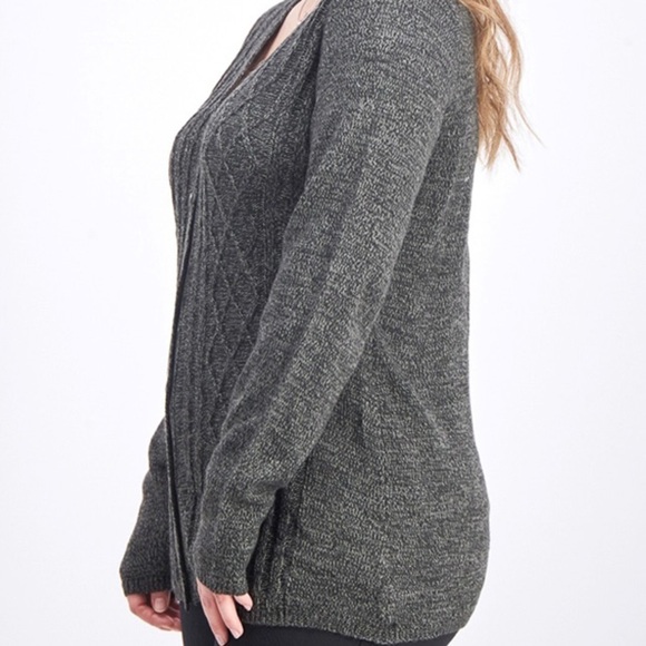 Karen Scott Long-Sleeve V-Neck Cardigan - Black Ash Marl - Large - Picture 4 of 4